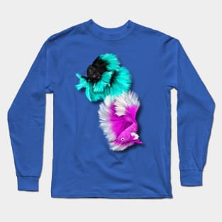 Betta Fish Duo, black & teal, white & pink Long Sleeve T-Shirt